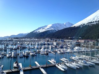 Harbors and shipyards in Alaska during the winter