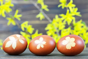 Easter eggs naturally dyed with onion skins 