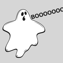 Happy Halloween. Whisper ghost character, emoticons isolated on background. White avatar of crazy funny phantom, spooky spirit. Vector flat icon