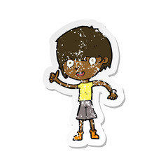 retro distressed sticker of a cartoon boy with positive attitude