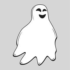 Happy Halloween. Whisper ghost character, emoticons isolated on background. White avatar of crazy funny phantom, spooky spirit. Vector flat icon