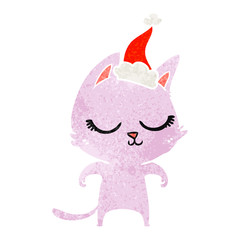 calm retro cartoon of a cat wearing santa hat