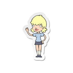 sticker of a cartoon waving woman