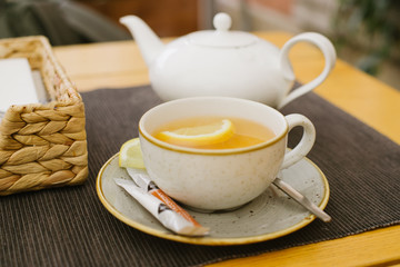 breakfast. hot tea in the cold season