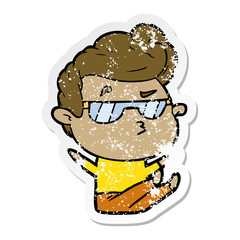distressed sticker of a cartoon cool guy
