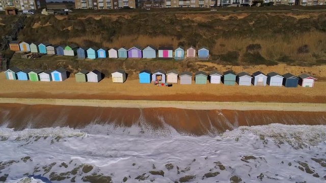 The colorful huts at the English South coast from above