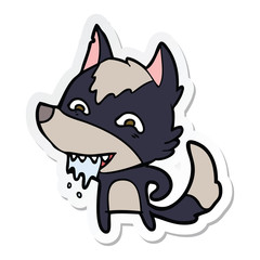 sticker of a cartoon hungry wolf
