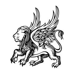 Lion vintage line art