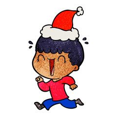 laughing textured cartoon of a man wearing santa hat
