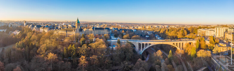 Aerial view of Luxembourg in winter morning - obrazy, fototapety, plakaty
