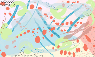 Creative art header with different shapes and textures. Living Coral color. Collage.