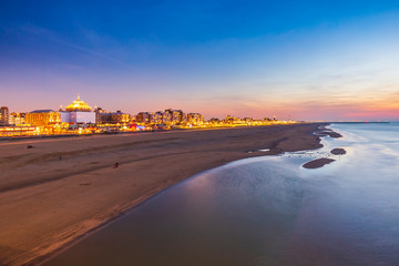 Aerial view from pier on sea, coastline and the beach and Scheveningen, the Hague