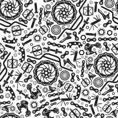 Obraz premium Bicycles. Seamless pattern of bicycle parts. Isolated vector image.