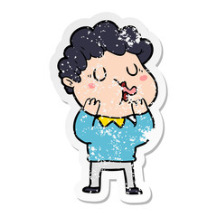 distressed sticker of a cartoon man singing