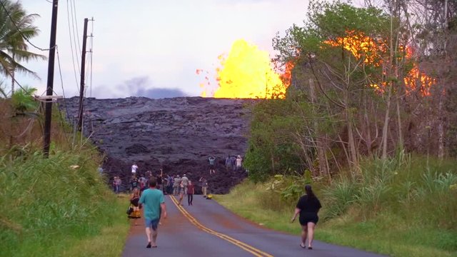 2018 - The Hawaii National Guard Public Affairs Media Team escorts media into Leilani Estates during the Kilauea volcanic eruption to witness the active fissures and lava flows in two areas in the neighborhood.