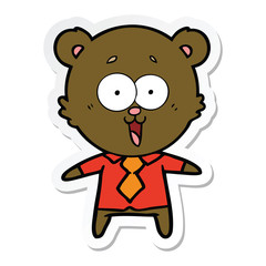 sticker of a laughing teddy  bear cartoon in shirt and tie