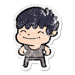 distressed sticker of a cartoon happy boy