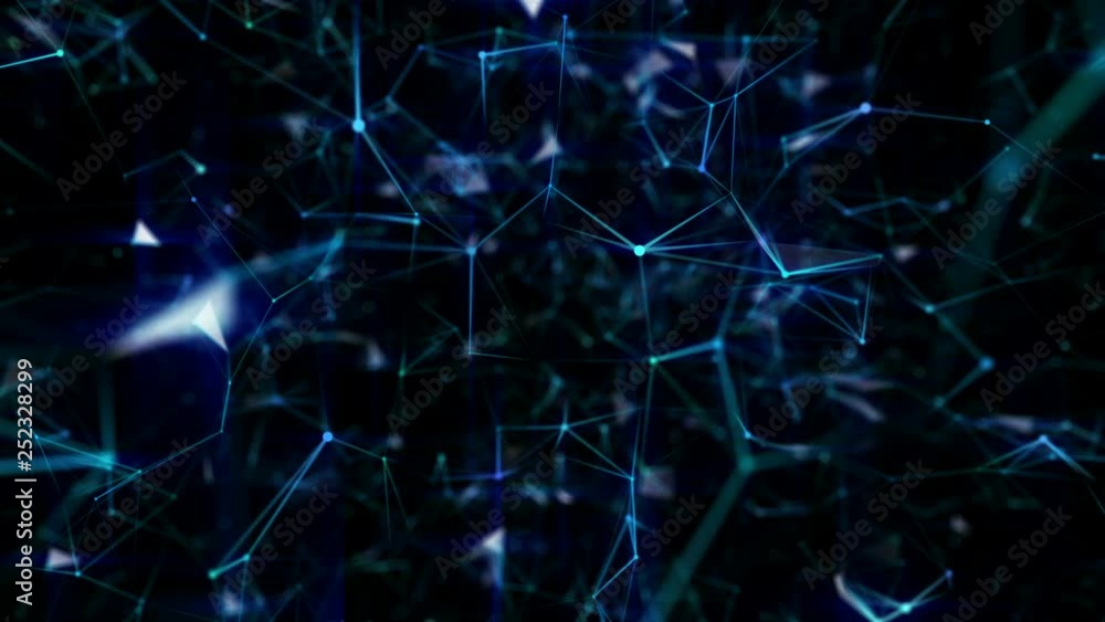 Poster the camera scans neural connections. depth of field moves from front to back and back.pulsating digi