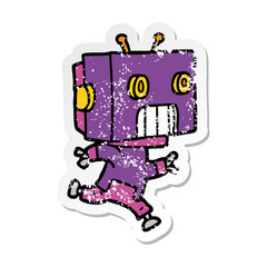 distressed sticker of a cartoon robot