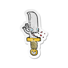 retro distressed sticker of a crazy knife cartoon character