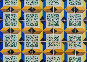 old tiles of a building in a street in Lisbon