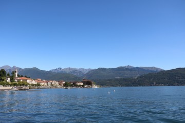 View from Stresa to Baveno at Lake Maggiore, Piedmont Italy