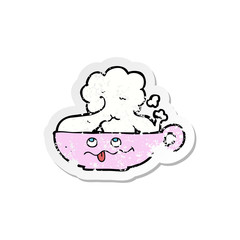 retro distressed sticker of a cartoon mug