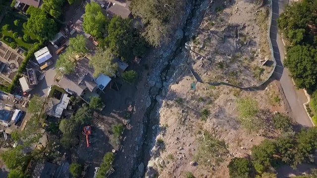 2018 - aerial over the debris flow mudslide area during the Montecito California flood disaster.