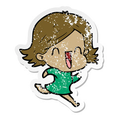 distressed sticker of a cartoon happy woman