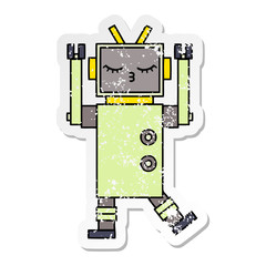 distressed sticker of a cute cartoon robot