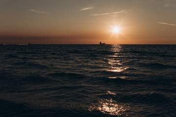 Suset evening on sea. Nature ocean landscape