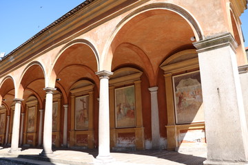Fototapeta na wymiar Portico at Church of Saints Gervaso and Protaso in Baveno on Lake Maggiore, Italy