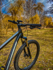 Obraz premium MTB bicycle on the trail in the spring season