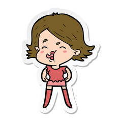 sticker of a cartoon girl pulling face