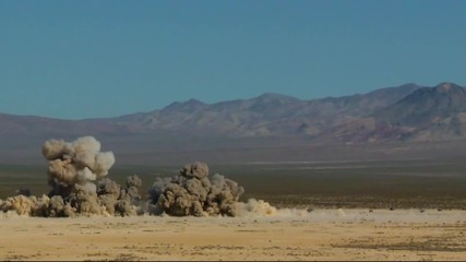2018 - Nellis Air Force base fires air strikes for 500lb laser guided bombs into the Nevada desert, huge explosions.