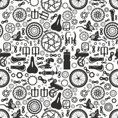 Bicycles. Seamless pattern of bicycle parts. Isolated vector image.
