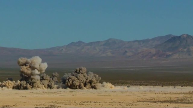 2018 - Nellis Air Force base fires air strikes for 500lb laser guided bombs into the Nevada desert, huge explosions.