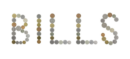 BILLS word with old coins