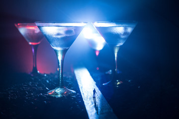 Selection of alcoholic drinks on rustic wood background. Creative artwork decoration