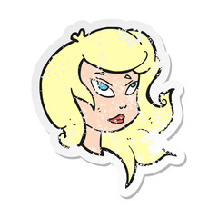 retro distressed sticker of a cartoon female face