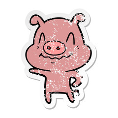 distressed sticker of a nervous cartoon pig