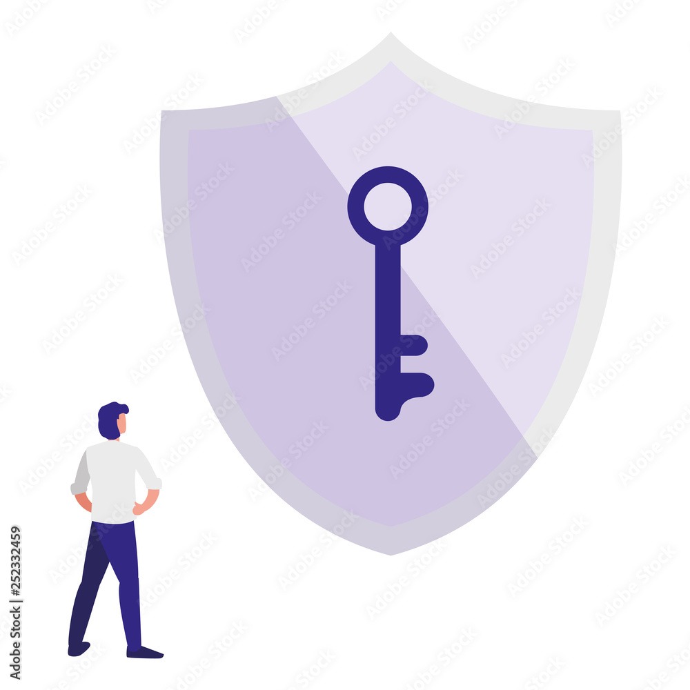 Poster man using shield security with key