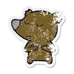 distressed sticker of a happy cartoon bear
