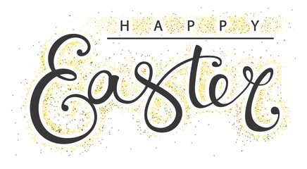 Happy Easter calligraphy golden particles