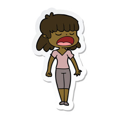 sticker of a cartoon woman talking loudly