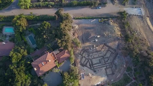 2018 - rising aerial over the destruction and debris flow mudslide area during the Montecito flood disaster.