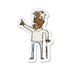retro distressed sticker of a cartoon old man with walking stick