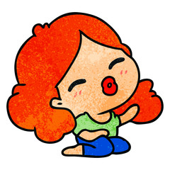 textured cartoon of cute kawaii girl