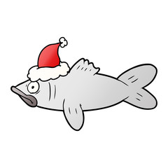 gradient cartoon of a fish wearing santa hat