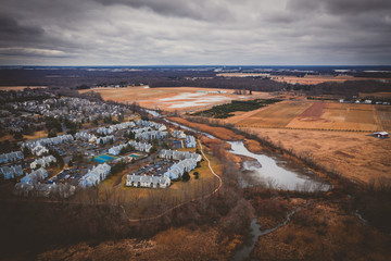 Aerial of Moody Overcast Day in Plainsboro New Jersey